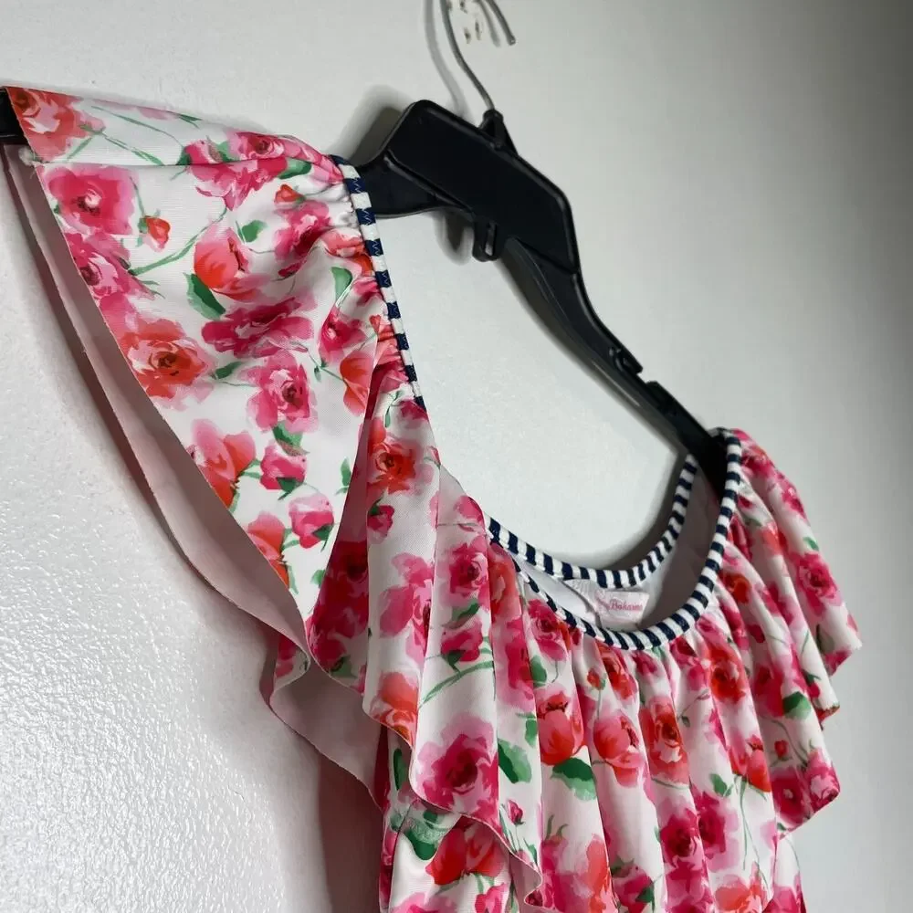 Tommy Bahama 16 Girls Shoulder Swimsuit Floral Ruffle Trim Tropical Swim